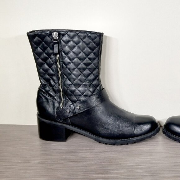 Halogen Quilted Moto Boots Block Heel Lug Sole, Black Leather, Womens Size 9 M - Picture 6 of 12